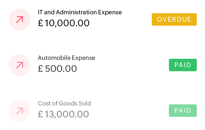 Summary of payables with their amount and status